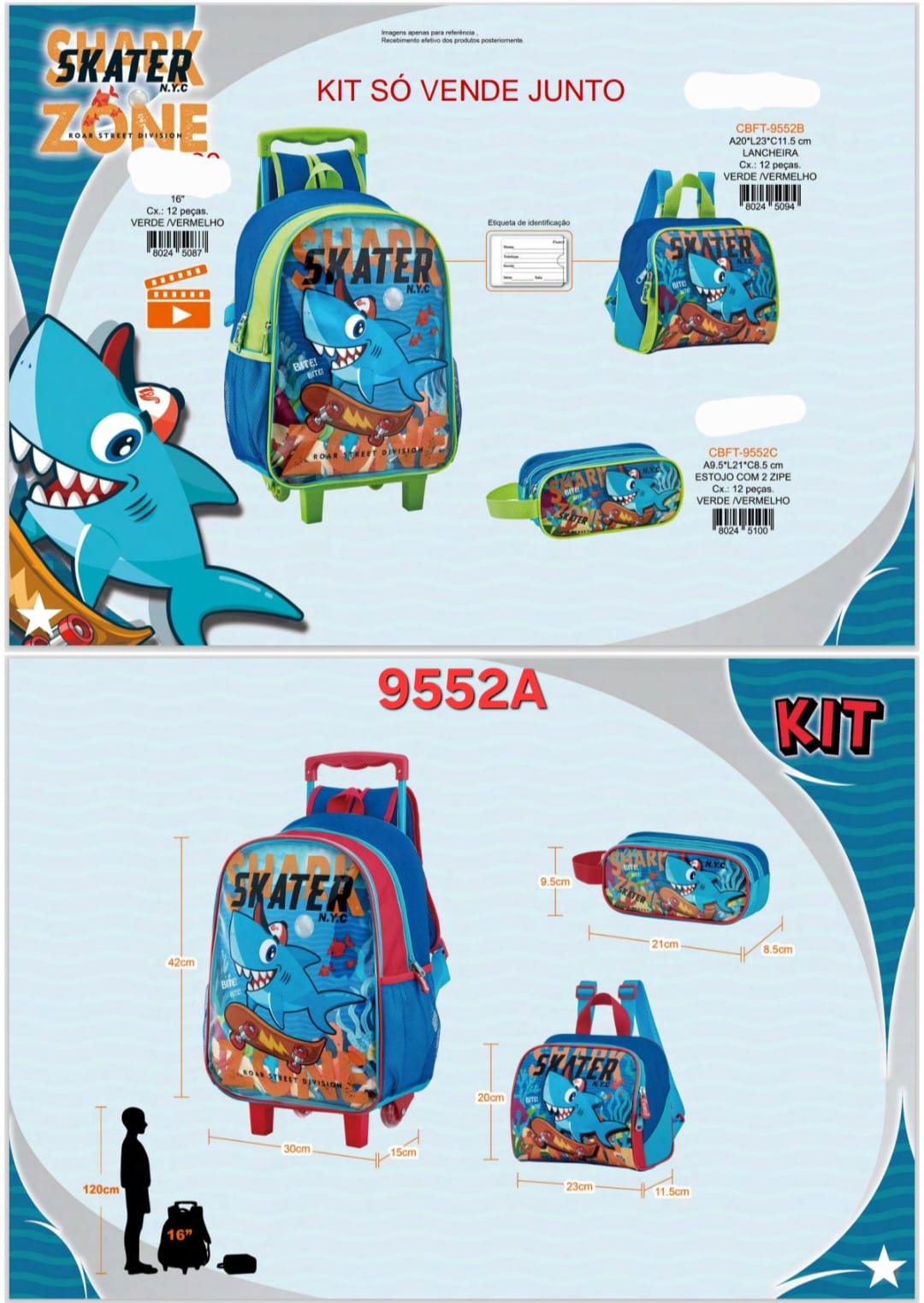 KIT MOCHILA ESCOLAR TUBARAO