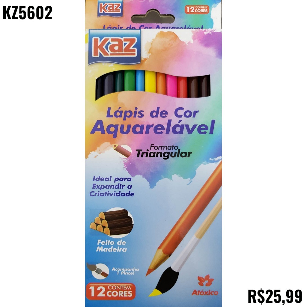 LAPIS DE COR AQUARELAVEL KAZ COM 12 CORES