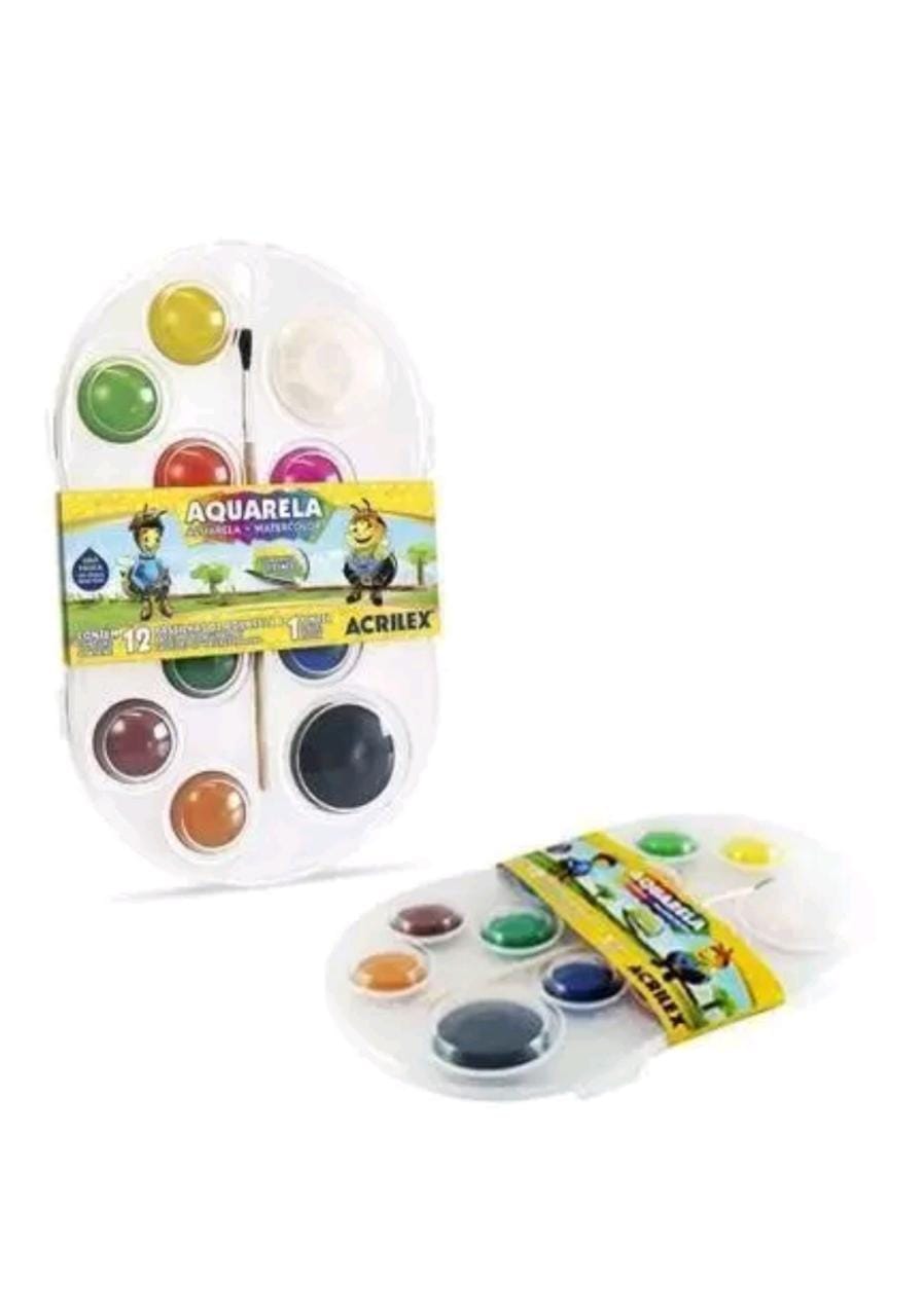 AQUARELA 12 PASTILHAS + 1 PINCEL ACRILEX